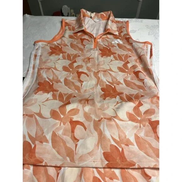 Adidas Floral Peachy Sleeveless Polo Shirt Sz M; Skort Sz S Golf Tennis Athletic